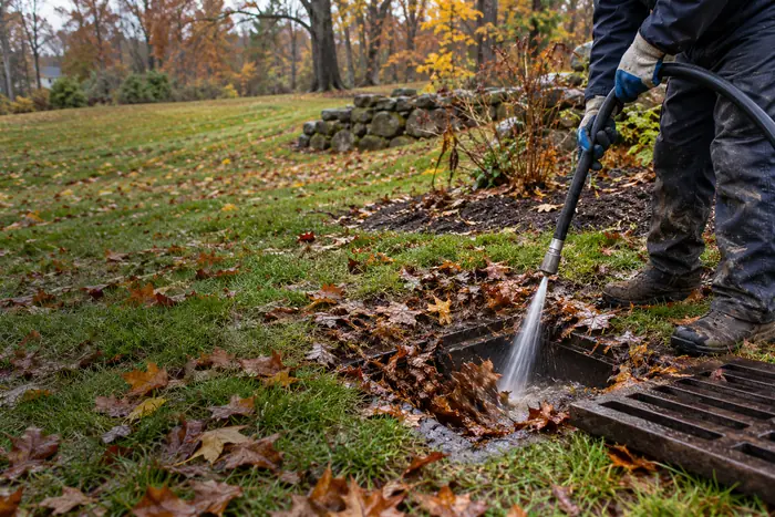 Water jet clearing an exterior drain line in South Farms Middletown
